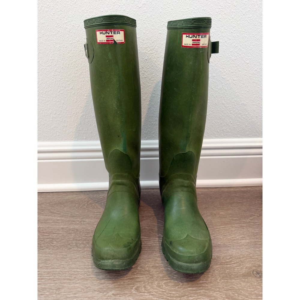 Vintage Hunter Green Rubber Rain Boots Wellies Women's 6.5, UK 4, EU 37 British